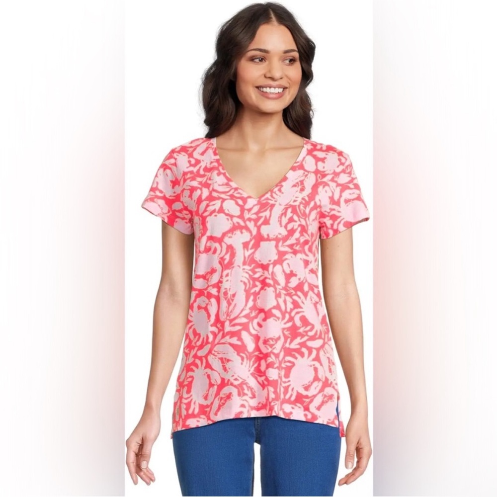 Lilly Pulitzer Pink Coral V-neck Short Sleeve Top
